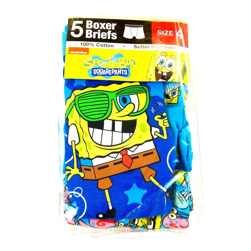 SpongeBob Squarepants Boys Boxer Briefs Cotton 5/PK Sz 4 NWT